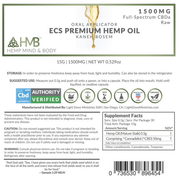 ECS Premium 1500mg  Full-Spectrum Hemp Oil + CBDa - Image 2