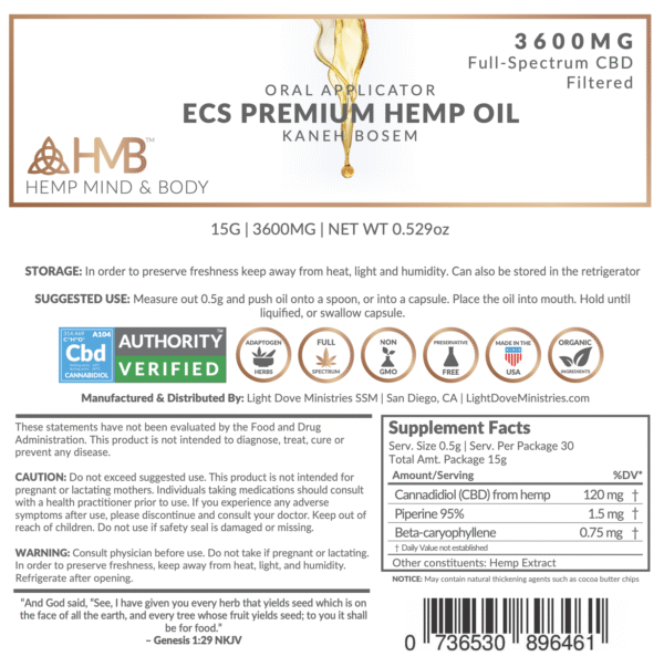 ECS Premium 3600mg Full-Spectrum Hemp Oil - Image 2