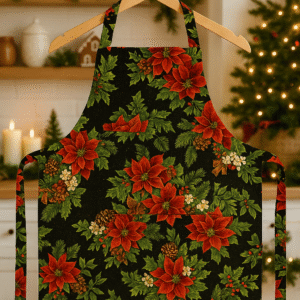 White Flowers & Red Poinsettia Floral Apron