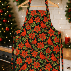 Poinsettia & Cardinal Christmas Apron