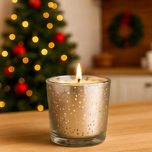 7 oz Speckled Silver Glass Candle (Fir Needle + Cedarwood +
Sweet Orange)