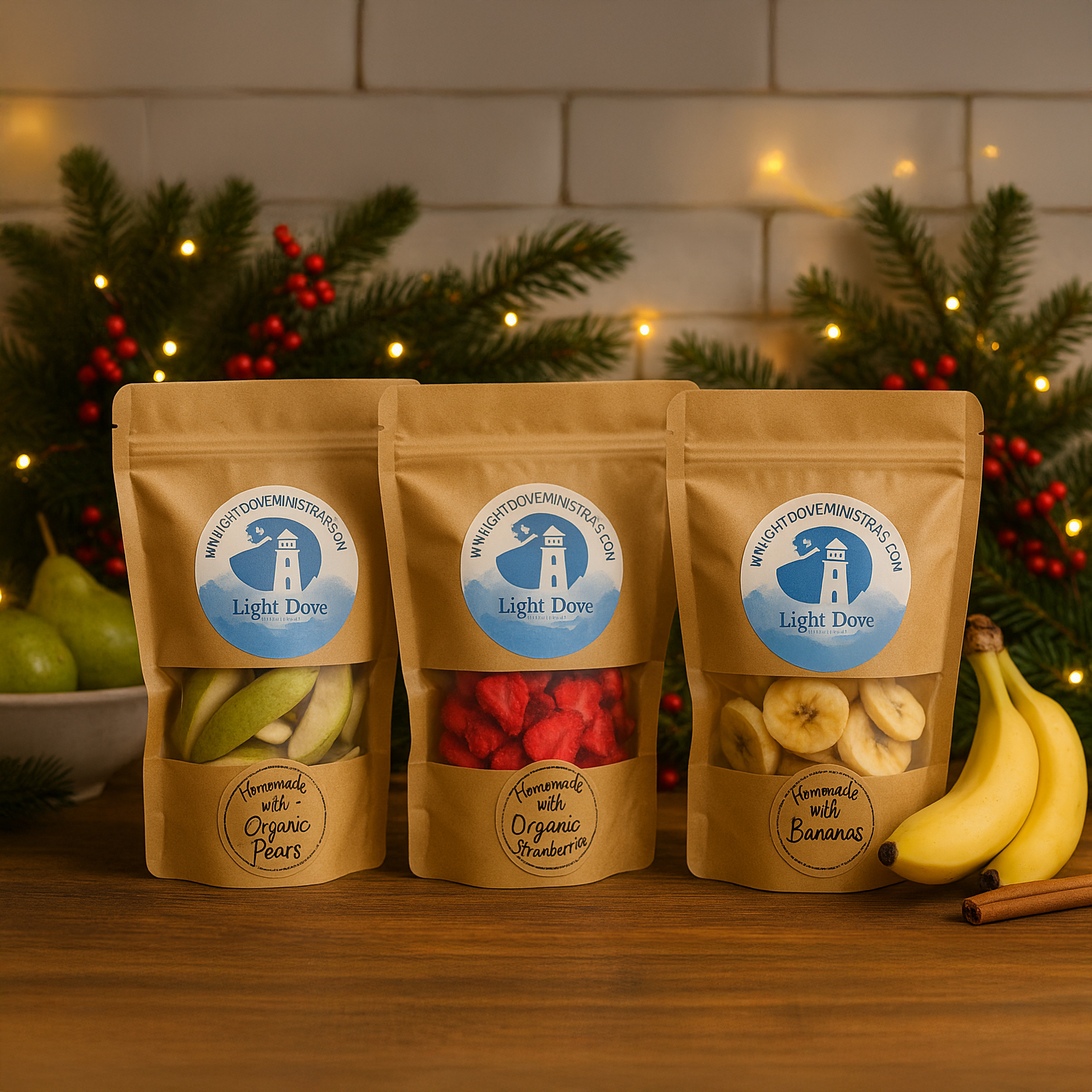 Freeze-Dried Organic Northern California Fruit Trio (Pears, Bananas, and Strawberries)