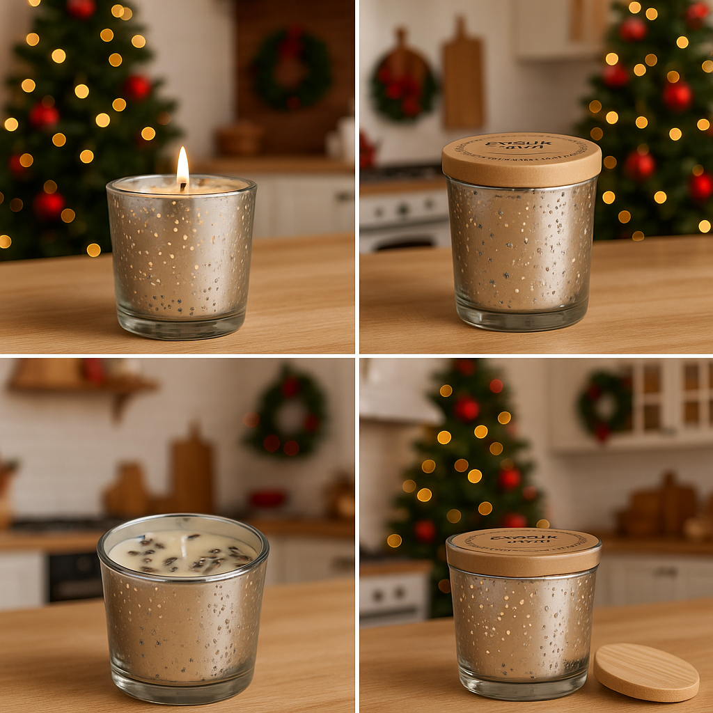 7 oz Speckled Silver Glass Candle (Fir Needle + Cedarwood +
Sweet Orange)